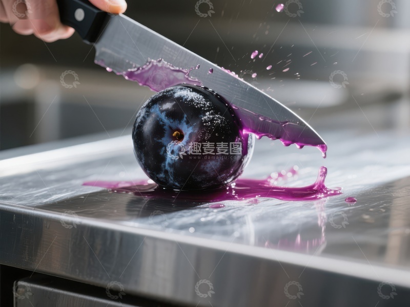 高清大图下载【趣麦麦图】刀切李子，汁液四溅