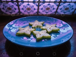 蓝色盘子上的星形水果切片