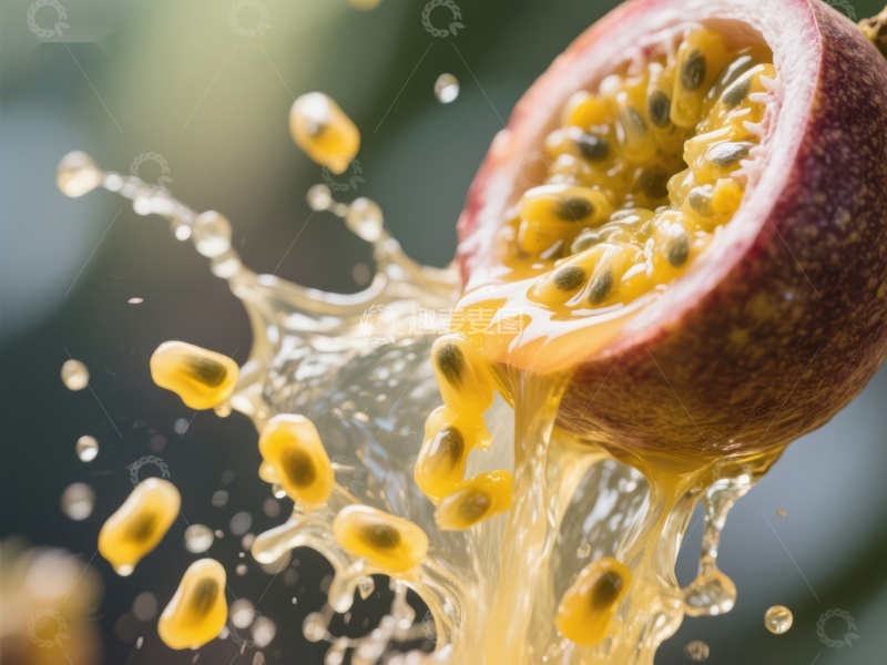 高清大图下载【趣麦麦图】百香果切开瞬间果汁四溅