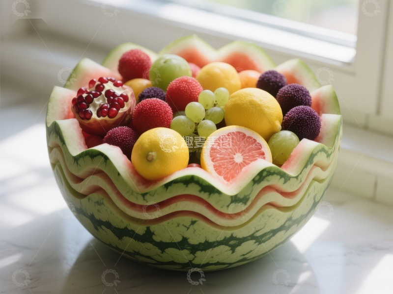 高清大图下载【趣麦麦图】西瓜碗盛满多彩水果