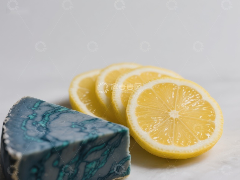 高清大图下载【趣麦麦图】柠檬切片与蓝色肥皂