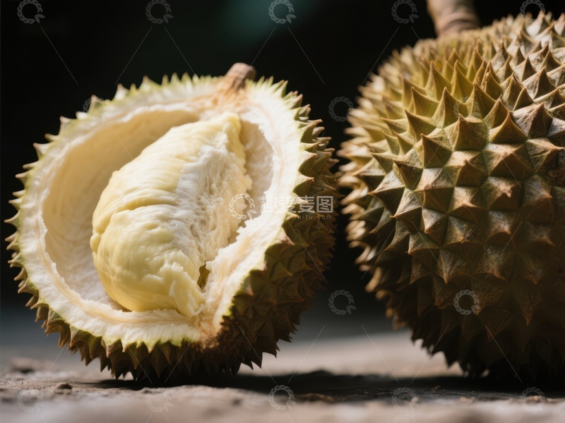 高清大图下载【趣麦麦图】新鲜榴莲切开展示