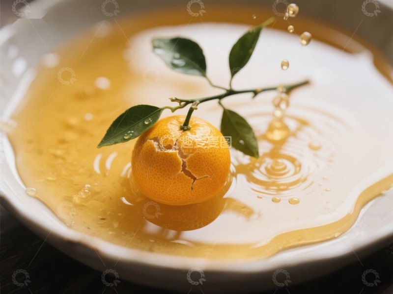 高清大图下载【趣麦麦图】柑橘落入蜂蜜，溅起涟漪