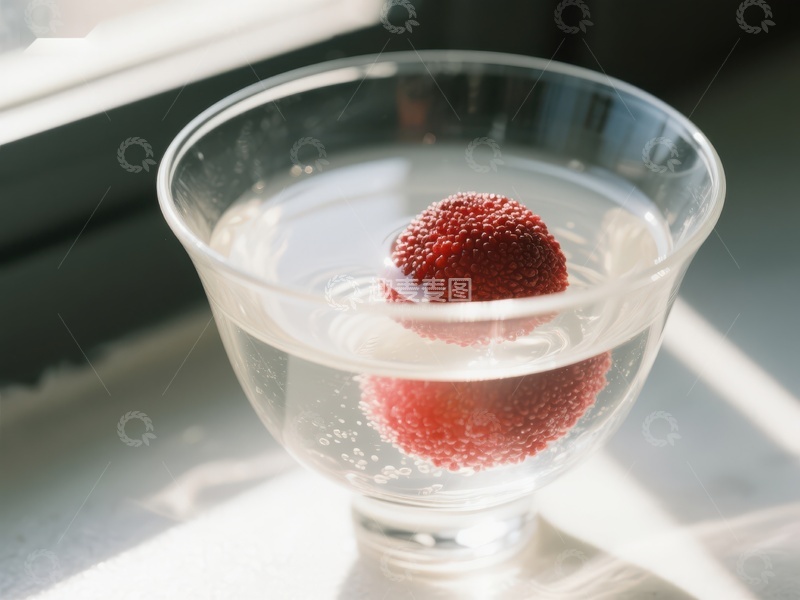 高清大图下载【趣麦麦图】透明玻璃杯中的草莓与清水