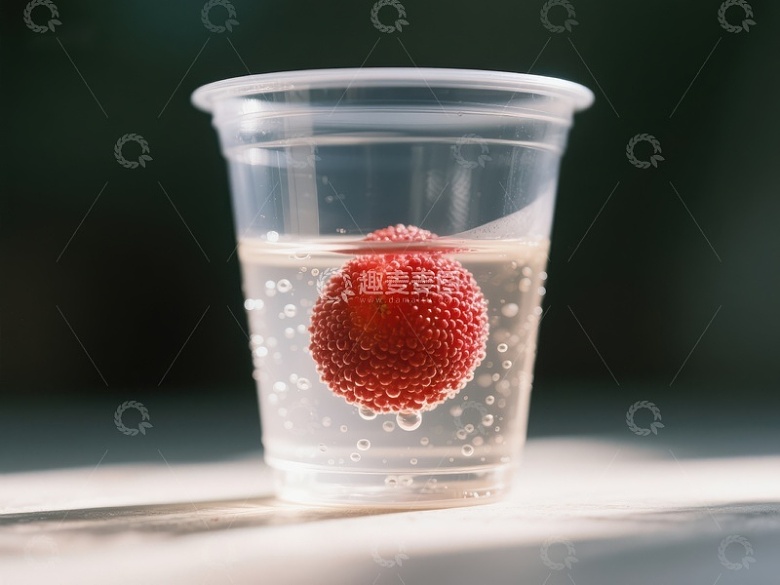 草莓悬浮于透明杯中