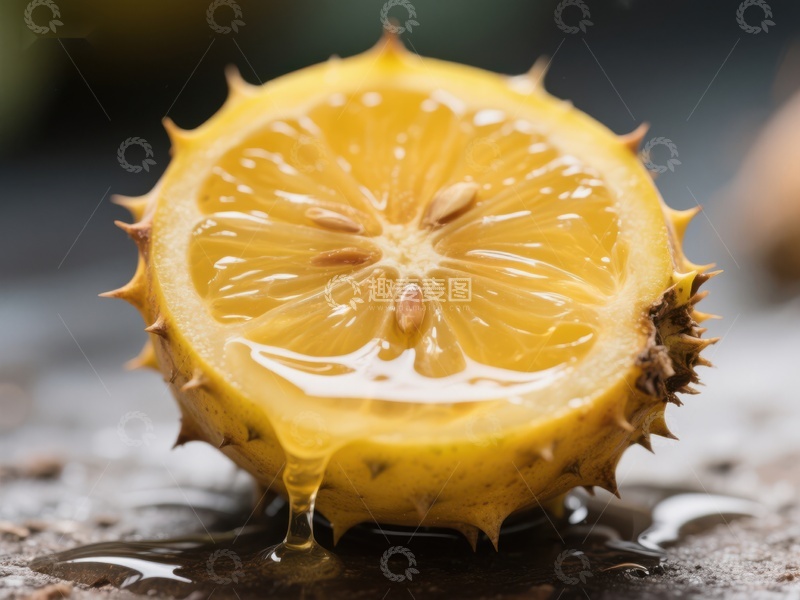 高清大图下载【趣麦麦图】新鲜刺角瓜切面，汁液滴落