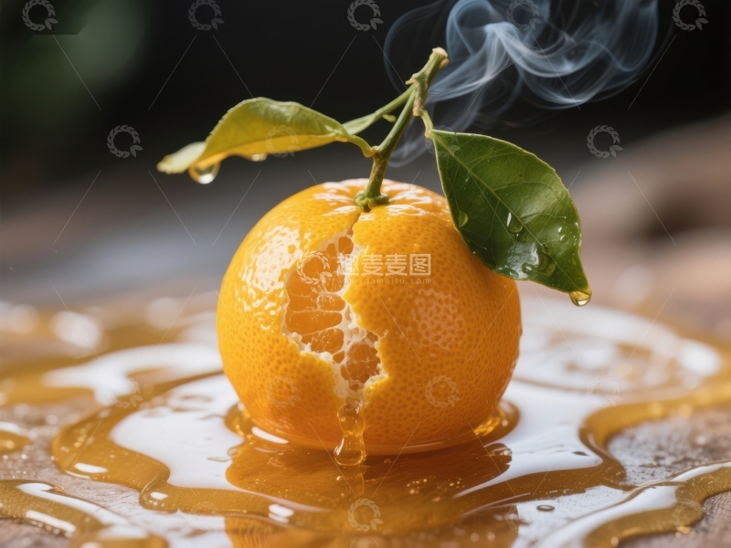 高清大图下载【趣麦麦图】新鲜柑橘剥开瞬间，蒸汽袅袅