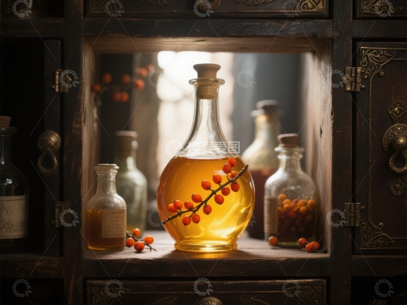 高清大图下载【趣麦麦图】古柜中的琥珀色液体与浆果