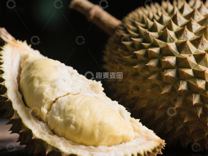 高清大图下载【趣麦麦图】新鲜榴莲，果肉饱满诱人