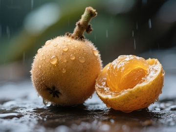 新鲜枇杷，雨滴点缀