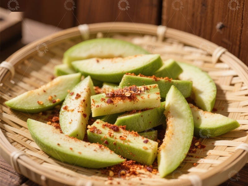 高清大图下载【趣麦麦图】撒有调料的青色水果片