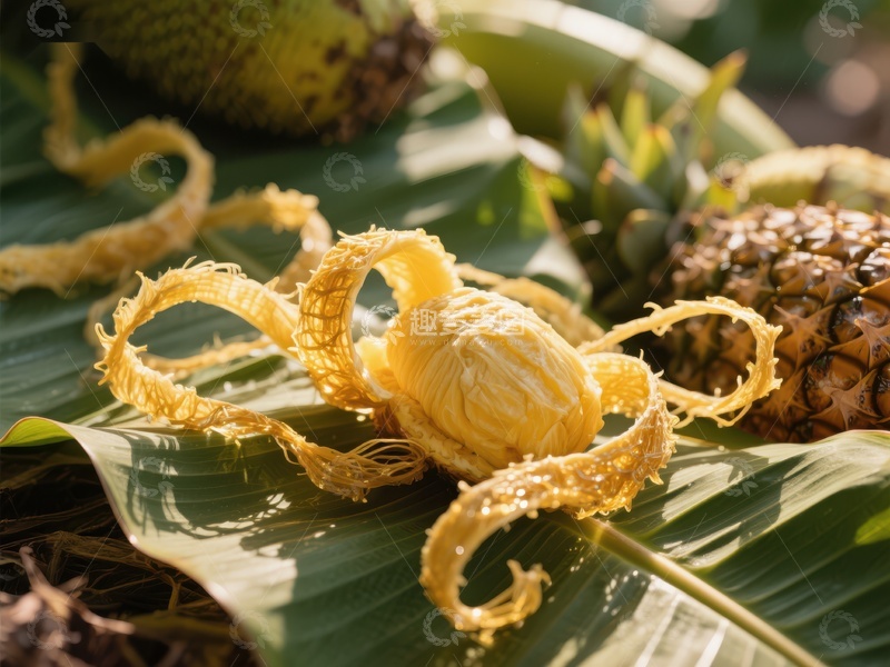 高清大图下载【趣麦麦图】菠萝剥皮过程，果肉与外皮分离