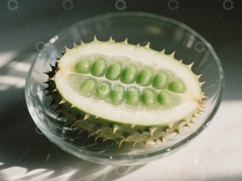 高清大图下载【趣麦麦图】新鲜刺角瓜切片置于透明碗中
