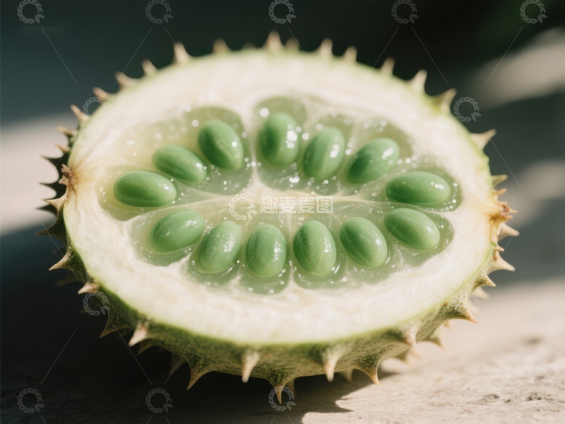 高清大图下载【趣麦麦图】绿色刺果内部的种子特写