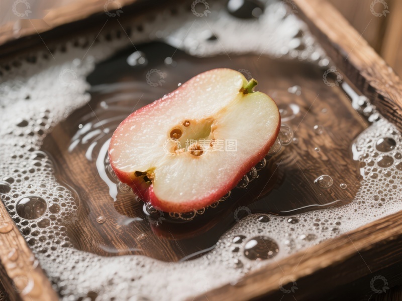 高清大图下载【趣麦麦图】切开的苹果浸泡在泡沫液体中