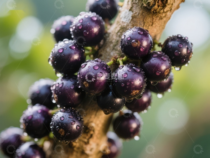 高清大图下载【趣麦麦图】枝头紫果，水珠点缀