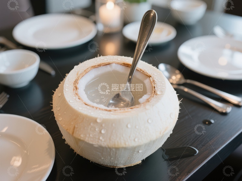 高清大图下载【趣麦麦图】新鲜椰子水，桌上美食