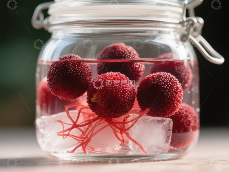 高清大图下载【趣麦麦图】玻璃罐中的红色浆果与冰块