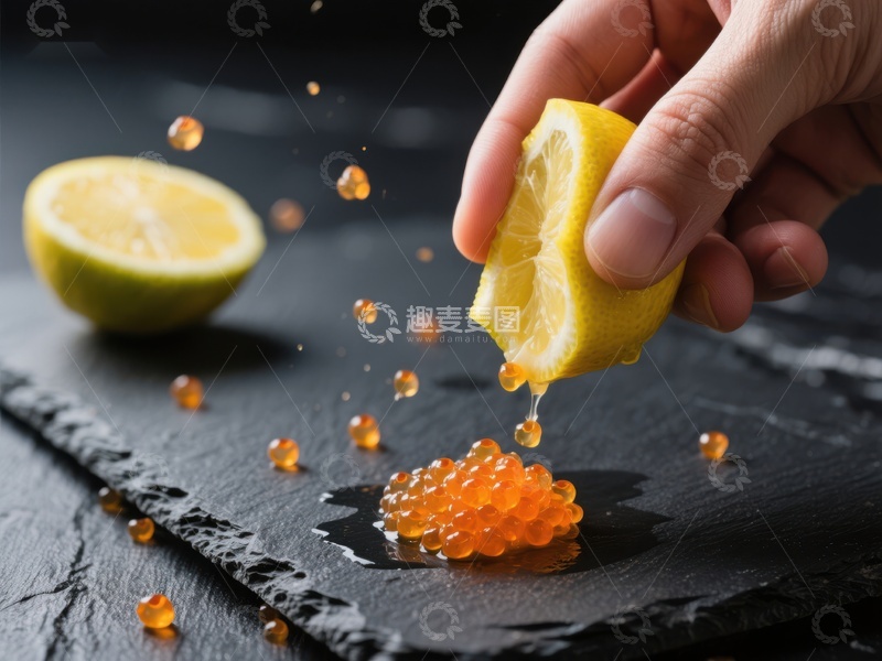 高清大图下载【趣麦麦图】柠檬汁滴落鱼子酱瞬间