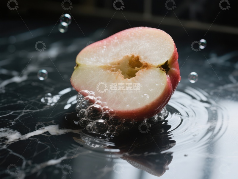 高清大图下载【趣麦麦图】水中的苹果半截，激起涟漪