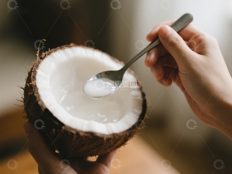 高清大图下载【趣麦麦图】手持椰子勺舀椰汁