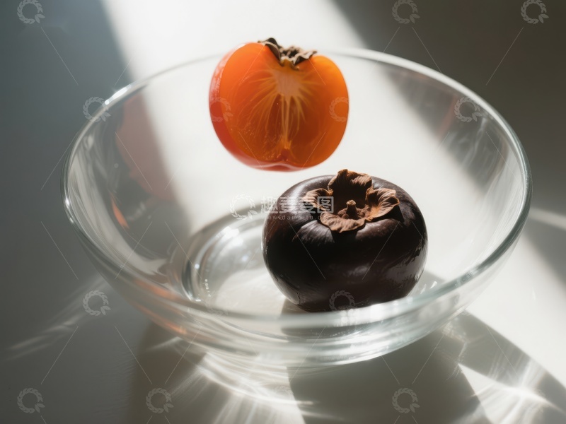 高清大图下载【趣麦麦图】玻璃碗中的柿子与光影