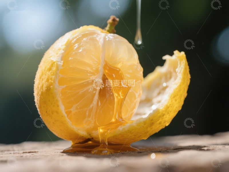 高清大图下载【趣麦麦图】新鲜柠檬切片，汁液滴落