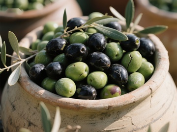 陶罐中的新鲜橄榄