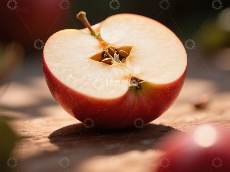 高清大图下载【趣麦麦图】切开的红苹果，展示内部结构