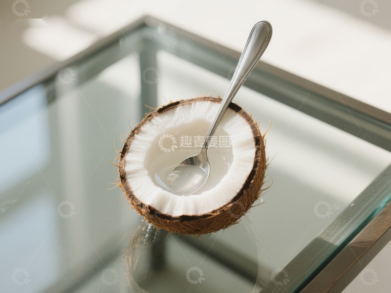 高清大图下载【趣麦麦图】椰子半壳配勺，清新自然