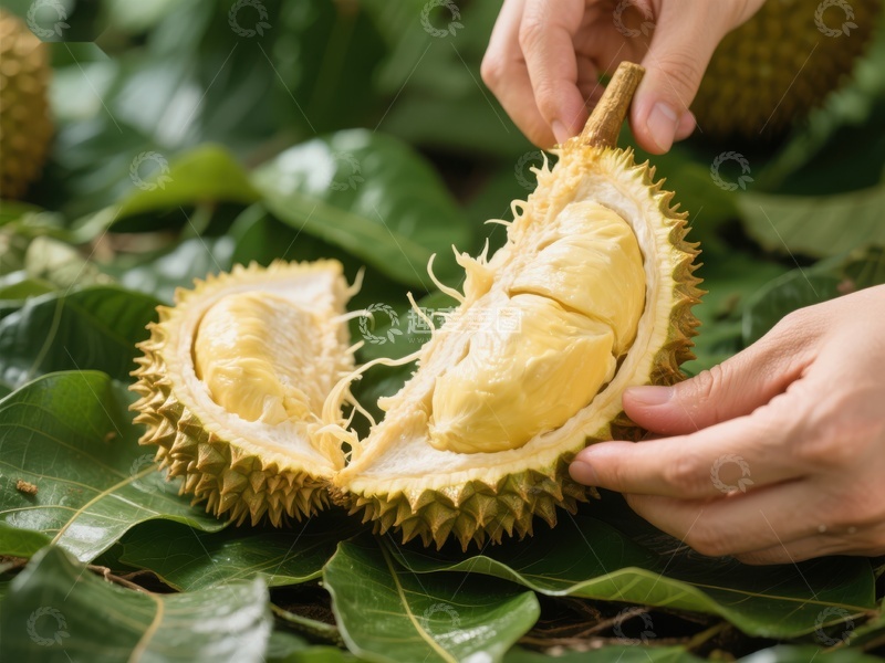 高清大图下载【趣麦麦图】手剥新鲜菠萝蜜，展示金黄色果肉