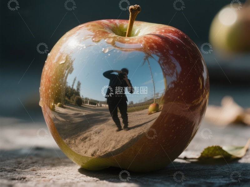 高清大图下载【趣麦麦图】苹果表面的摄影师倒影