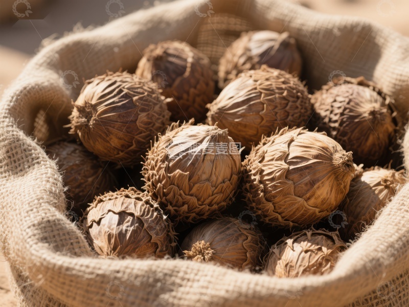 高清大图下载【趣麦麦图】麻袋中的坚果特写