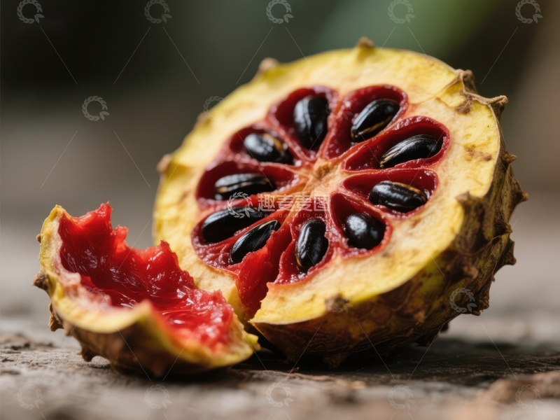 高清大图下载【趣麦麦图】切开的神秘果实，展示鲜艳红色果肉