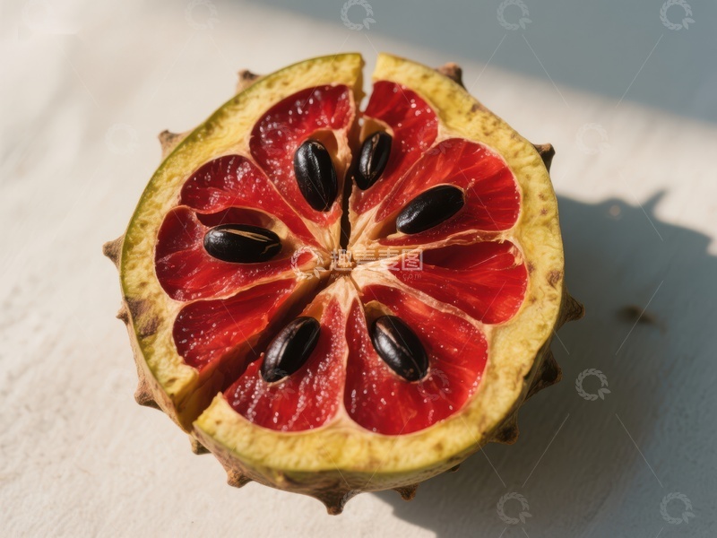 高清大图下载【趣麦麦图】切开的红果，展示鲜艳果肉与种子