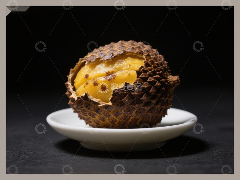 高清大图下载【趣麦麦图】榴莲果肉特写，置于白色碟中