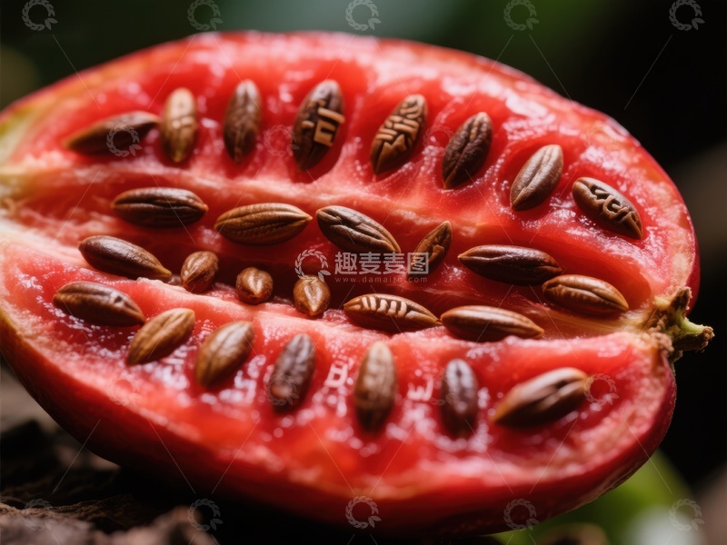高清大图下载【趣麦麦图】切开的红色果实，种子清晰可见