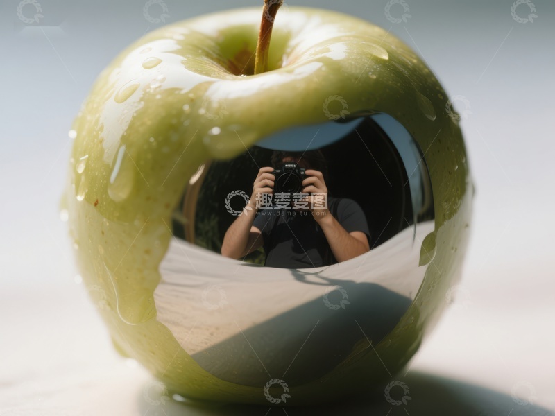 高清大图下载【趣麦麦图】摄影师在青苹果中的倒影