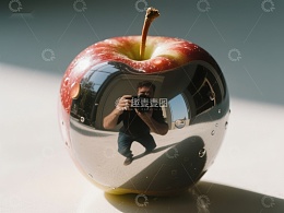 镜面苹果中的摄影师倒影