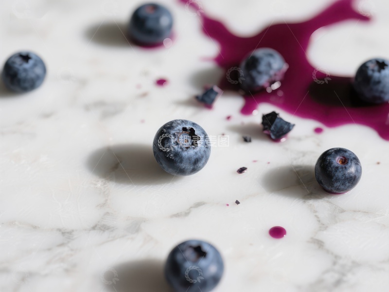 高清大图下载【趣麦麦图】蓝莓散落大理石台面