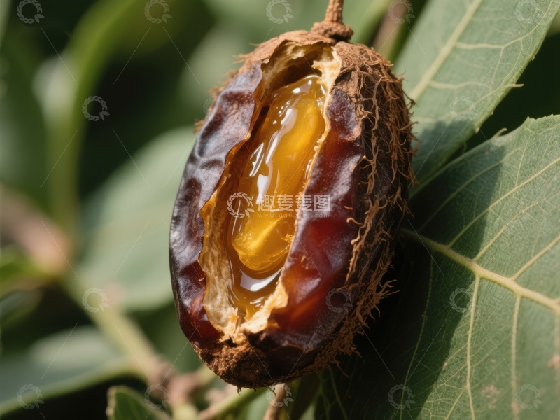 高清大图下载【趣麦麦图】开裂果实内部金黄色果肉特写