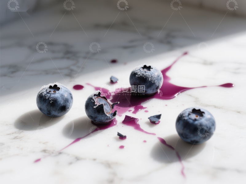高清大图下载【趣麦麦图】蓝莓散落大理石台面