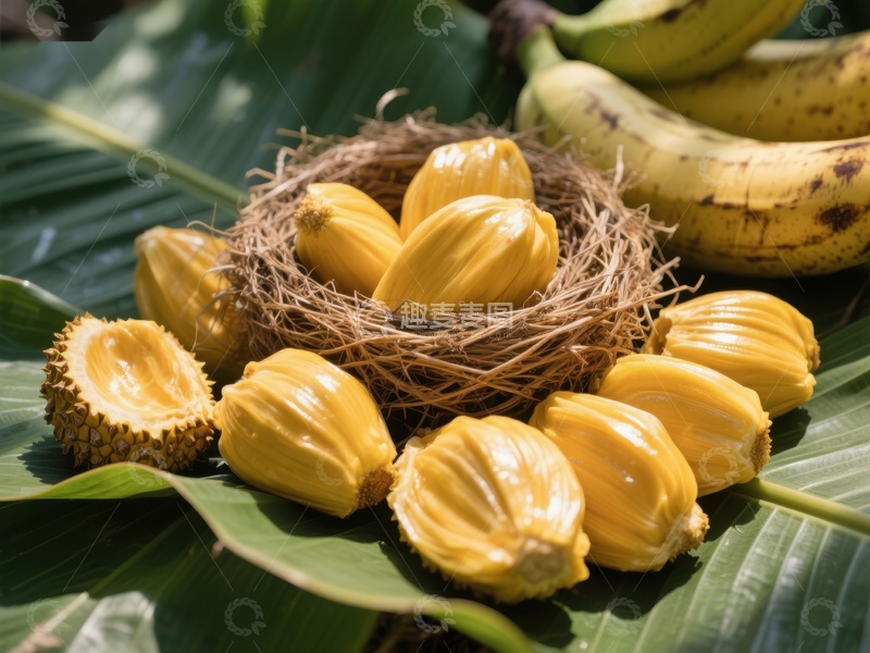 高清大图下载【趣麦麦图】菠萝蜜果肉与香蕉的自然组合
