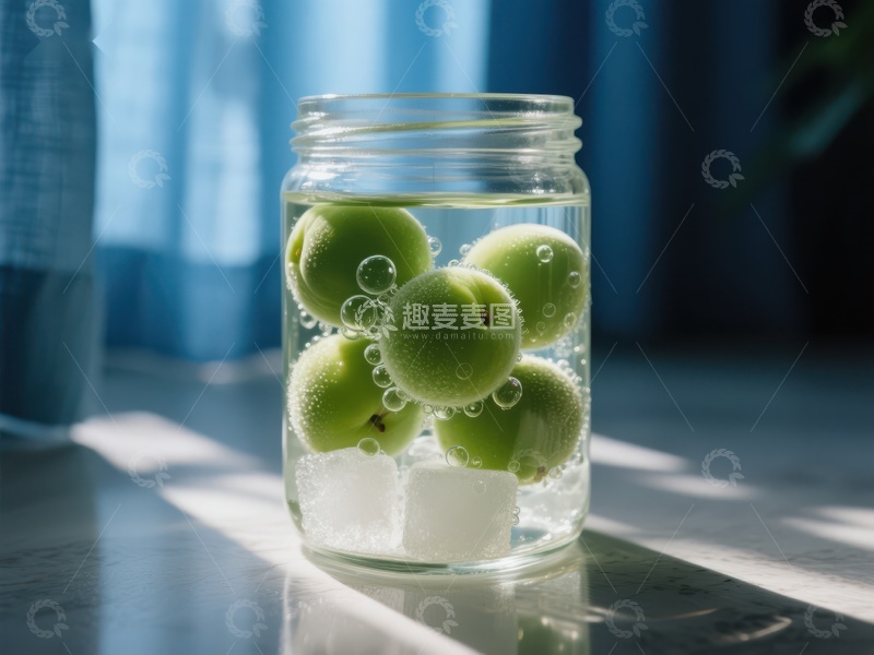 高清大图下载【趣麦麦图】-青梅冰块玻璃罐