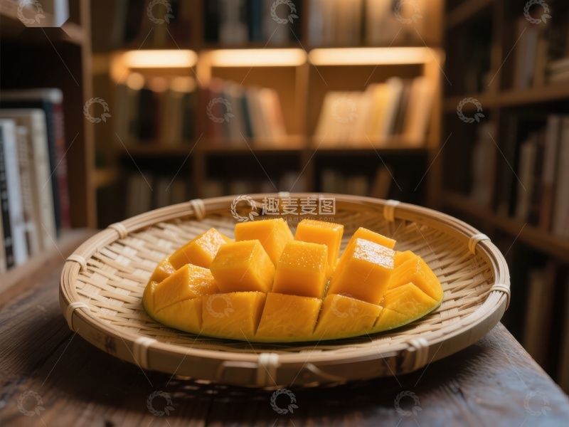 高清大图下载【趣麦麦图】竹篮中的切块芒果