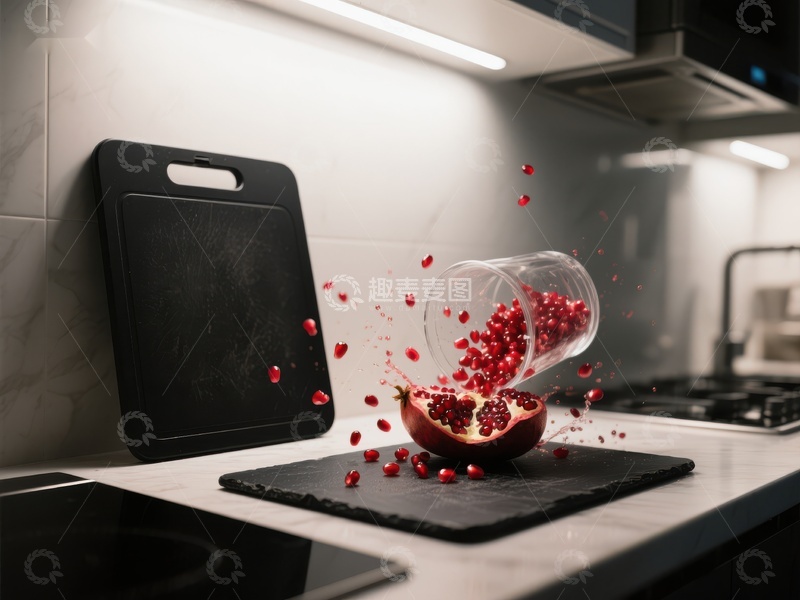 高清大图下载【趣麦麦图】厨房台面石榴籽飞溅瞬间