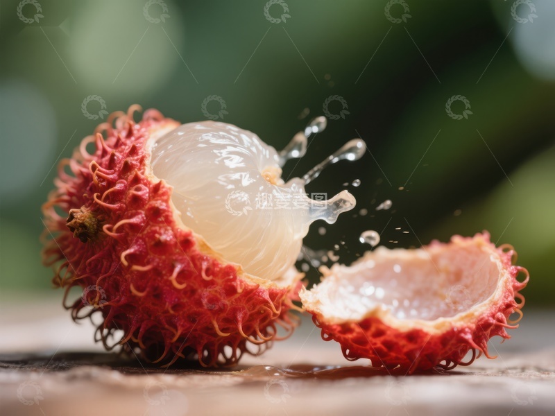 高清大图下载【趣麦麦图】新鲜荔枝剥开瞬间，果汁四溅