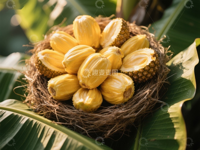 高清大图下载【趣麦麦图】菠萝蜜果肉堆在鸟巢中