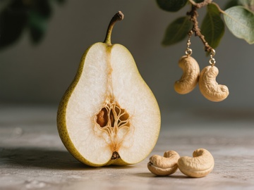 切开的梨与悬挂的腰果