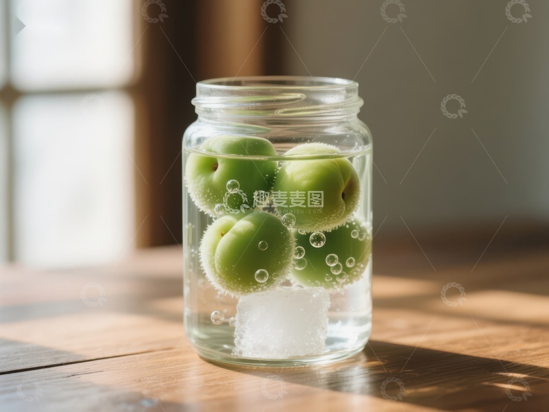 高清大图下载【趣麦麦图】青果浸泡玻璃罐中